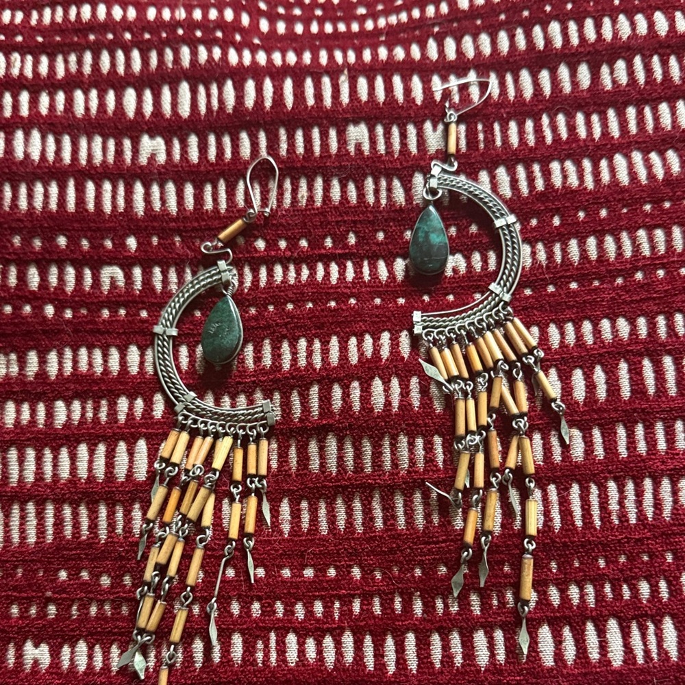 Funky large dangle pierced earrings with natural stone detail